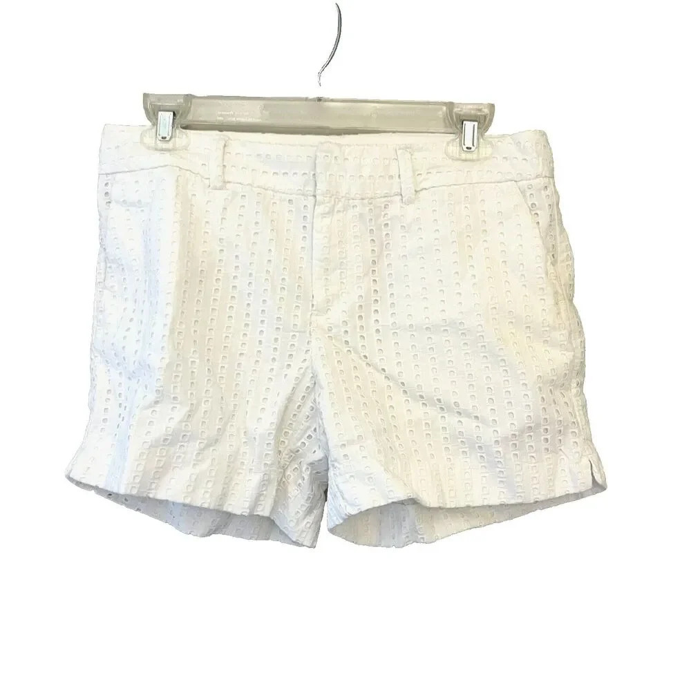 Banana Republic Womens White Boyfriend Shorts 0 Eyelet Lace Cottagecore Boho